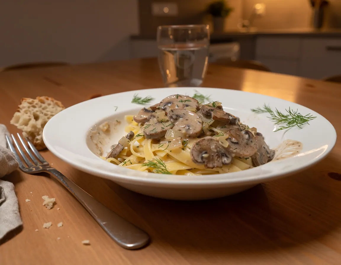 Паста с грибным соусом и укропом