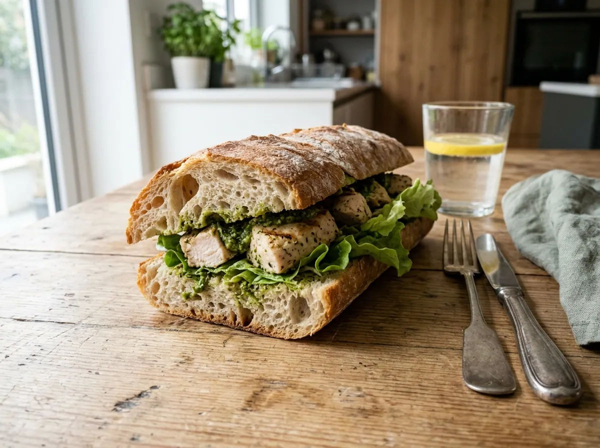 Panino con pollo e pesto