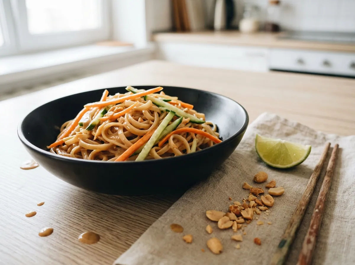 Tagliatelle di riso con salsa di arachidi