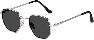 SheomyHexagon Glasses Silver Frame Black Shades, Photo Props Unisex Sunglasses (Pack of 1 (Black)) -022