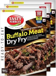 TASTY NIBBLES Ready to Eat Buffalo Meat Dry Fry 150GM Pouch| Kerala Special | Open Heat & Eat | Non-Vegetarian | No Added Preservatives | Japanese Retort Technology 150GM Pouch (Pack of 1)