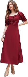 ShasmiGirl's & Women's Solid A-Line Ruched Puff Sleeve Maxi Long Evening One Piece Long Dress for Women Stylish (Dress 131)