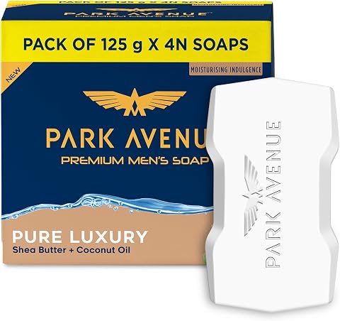 Park Avenue Premium Men’s Soaps for Bath – Pure Luxury | 125g (Pack of 4) | Enriched with Shea Butter & Coconut Oil | Grade 1 Soap | For All Skin Types Moisturizing