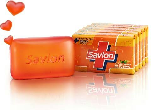 Savlon Moisturizing Glycerin Bathing Soap Bar 600g (120g Pack of 5) | 99.9% Germ Protection | Natural-Origin Glycerin | Value Family Pack | Soft Moisturized Skin | Women & Men Moisturizing