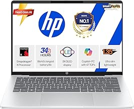 HPSmartchoice OmniBook 5 OLED (Previously Pavilion), Snapdragon X Processor 45 Tops (16GB LPDDR5x, 512GB SSD), 2K 14''/35.6cm, Win11, Office24, Silver, 1.29kg, he0014QU, Multi-Day Battery, AI Laptop