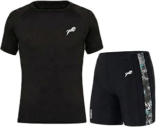 JUST RIDERSwimwear Half Sleeve T-Shirt and Shorts for Men & Women Men's Swimming T-Shirt and Swimming Shorts Set, Polyester, Quick-Dry, Chlorine-Resistant, Flatlock Seams