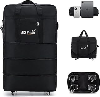 JD FRESH3 Layer Expandable Duffle Bags/78 cm Nylon Convertible Travel Luggage with Wheels/Waterproof Traveling Bag for Clothes/Foldable and Extendable Duffle Luggages for Men and Women - Black