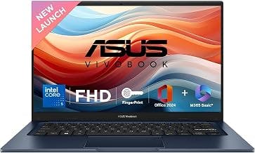 ASUSVivobook 14, (i5 14th Gen) Intel Core 5 120U, Thin & Light Laptop(16GB RAM/512GB SSD/FHD/14/60Hz/Fingerprint Reader/M365 Basic (1Year)*/Office Home 2024/Quiet Blue/1.4 Kg) X1404VAP-EB1542WS