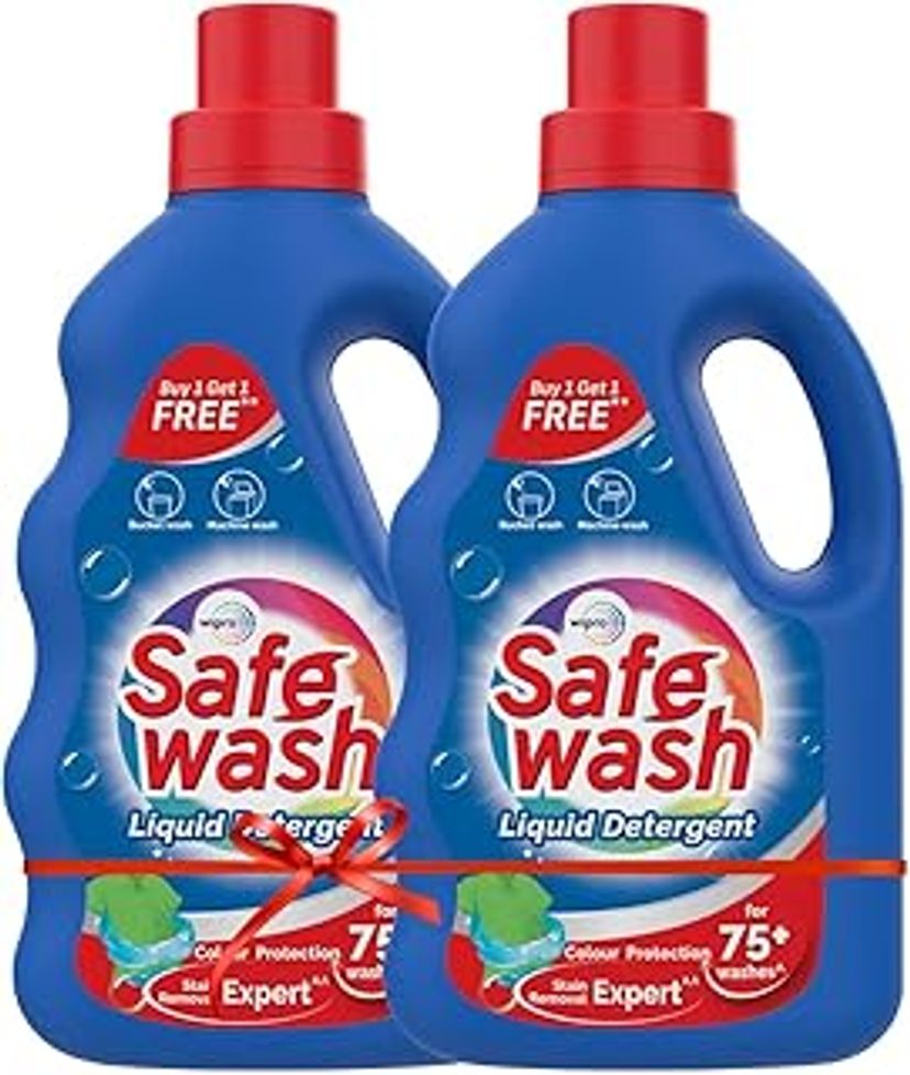 Safewash Liquid Detergent by Wipro, 1L (Buy 1 Get 1 Free)