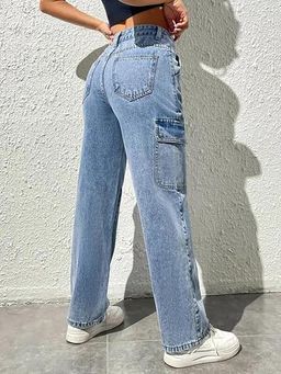 KOTTY Women's Solid High Rise Relaxed Fit Cargo Jeans thumbnail 3