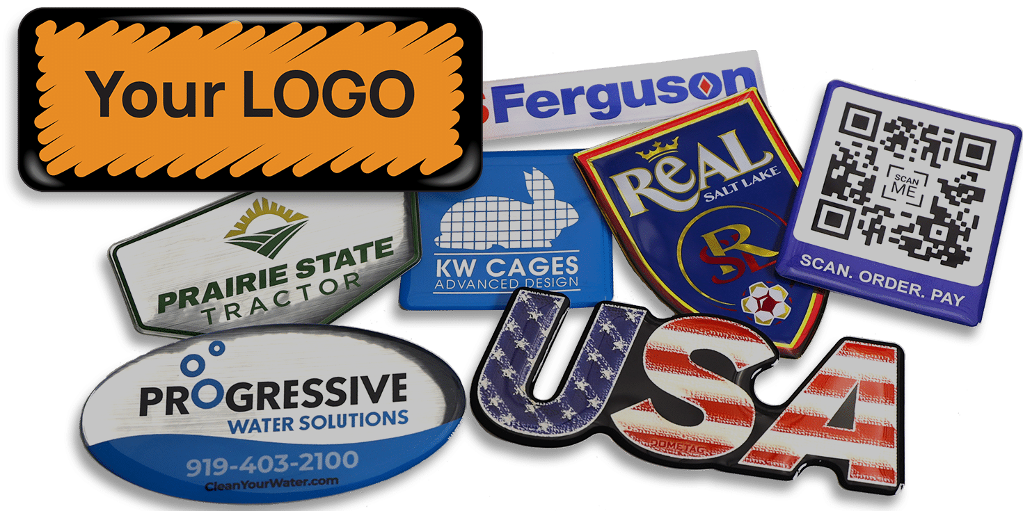 Custom domed labels and stickers for equipment, marketing