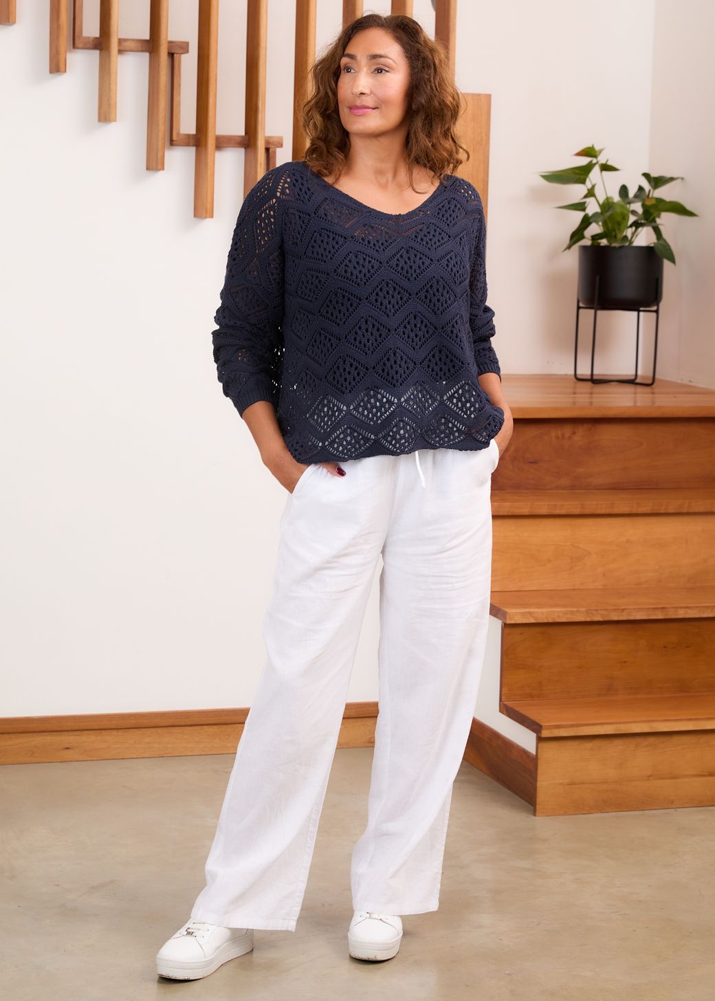 Linen Viscose Elastic Waist Trouser