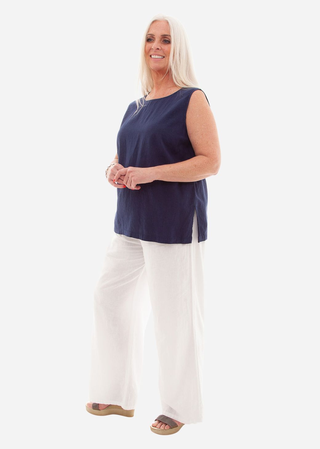 Linen Viscose Keyhole Back Shell Vest