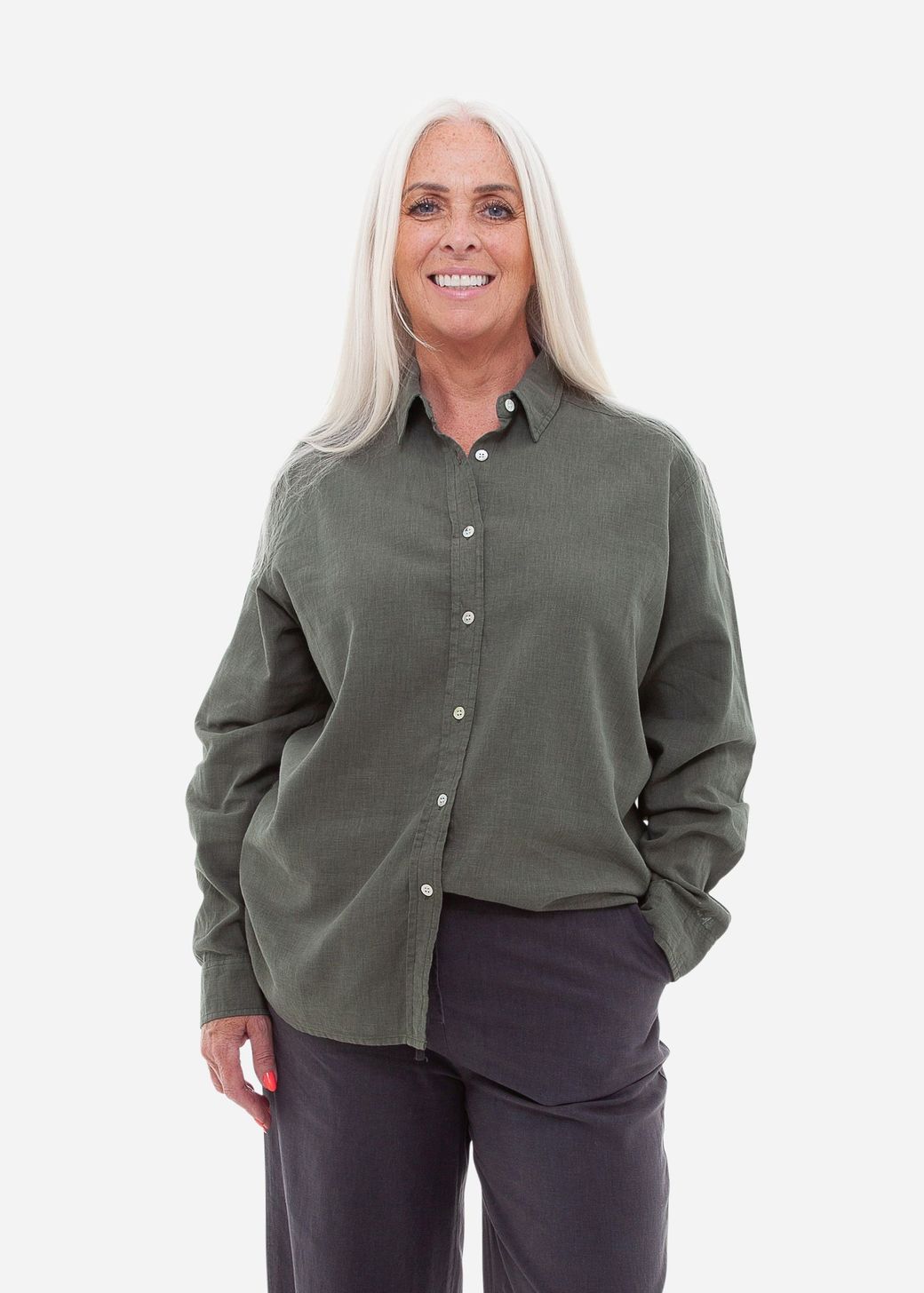 Linen Viscose Shell Button Collar Shirt