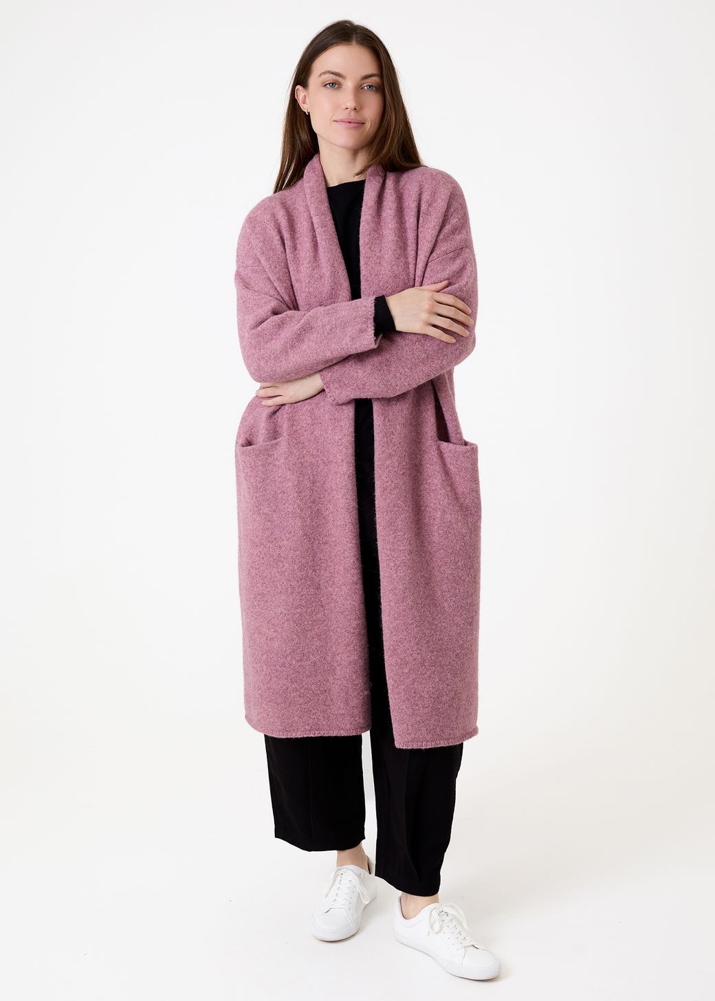 Soft Tweed Roll Collar Coatigan