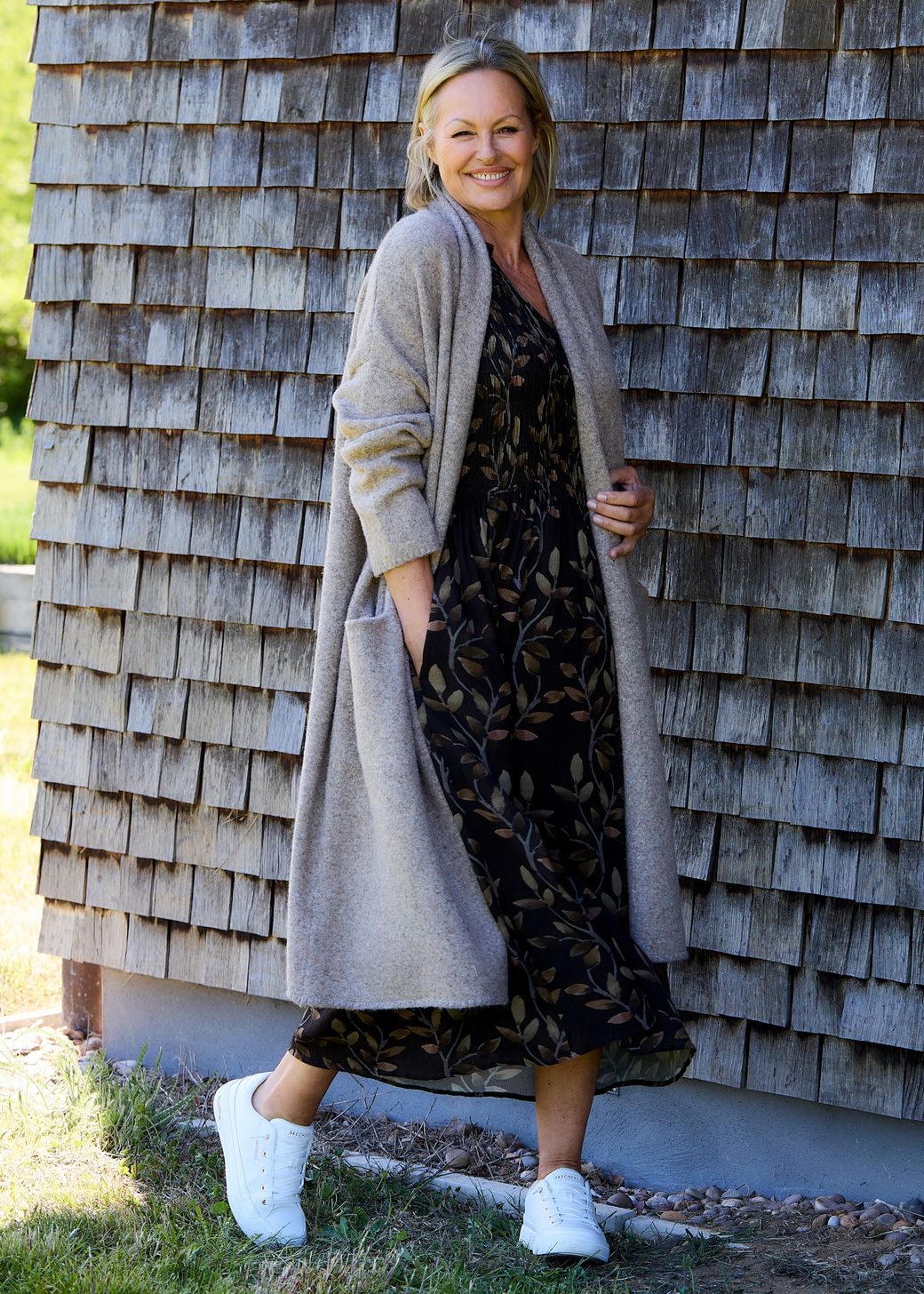 Soft Tweed Roll Collar Coatigan