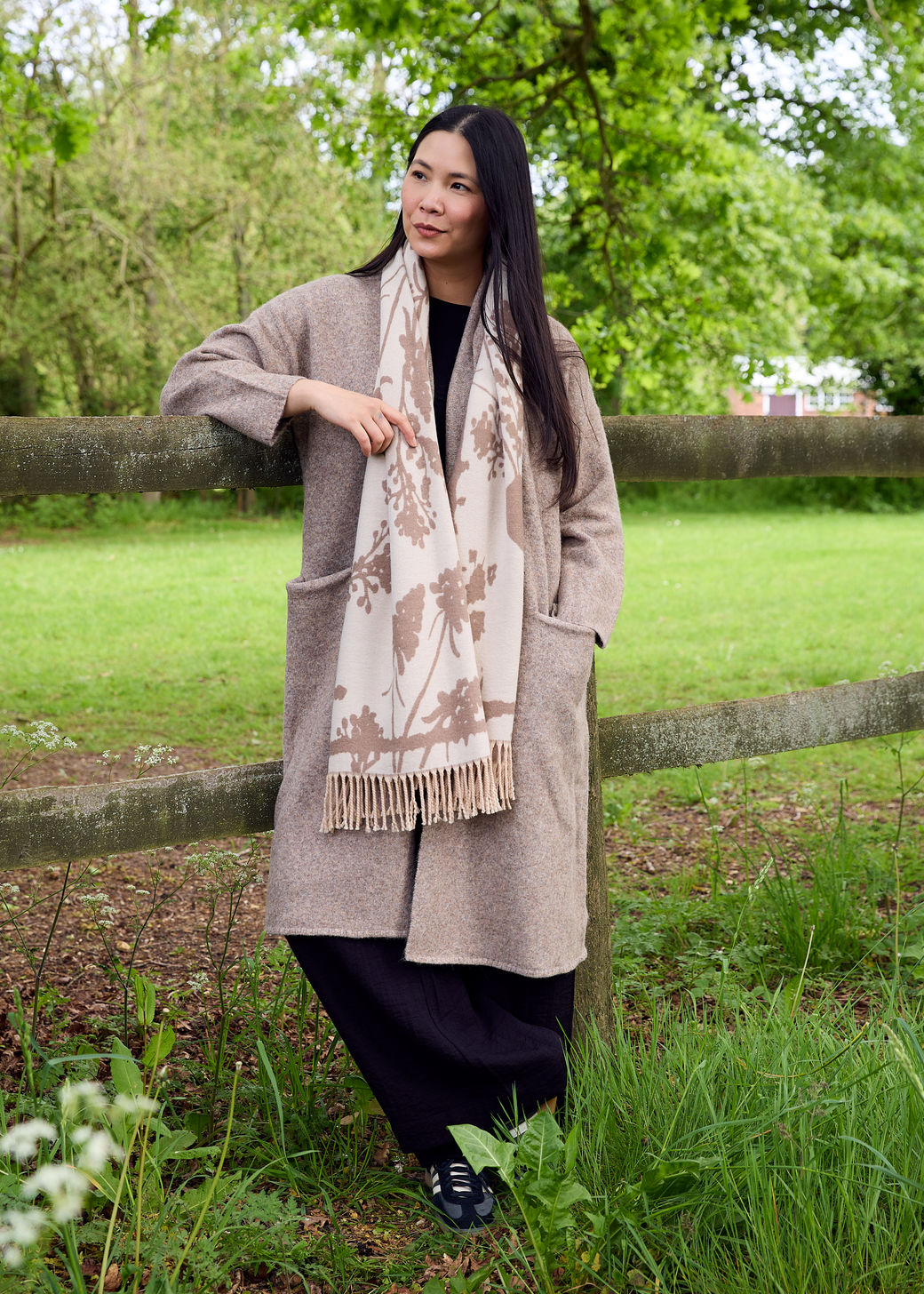 Soft Tweed Roll Collar Coatigan