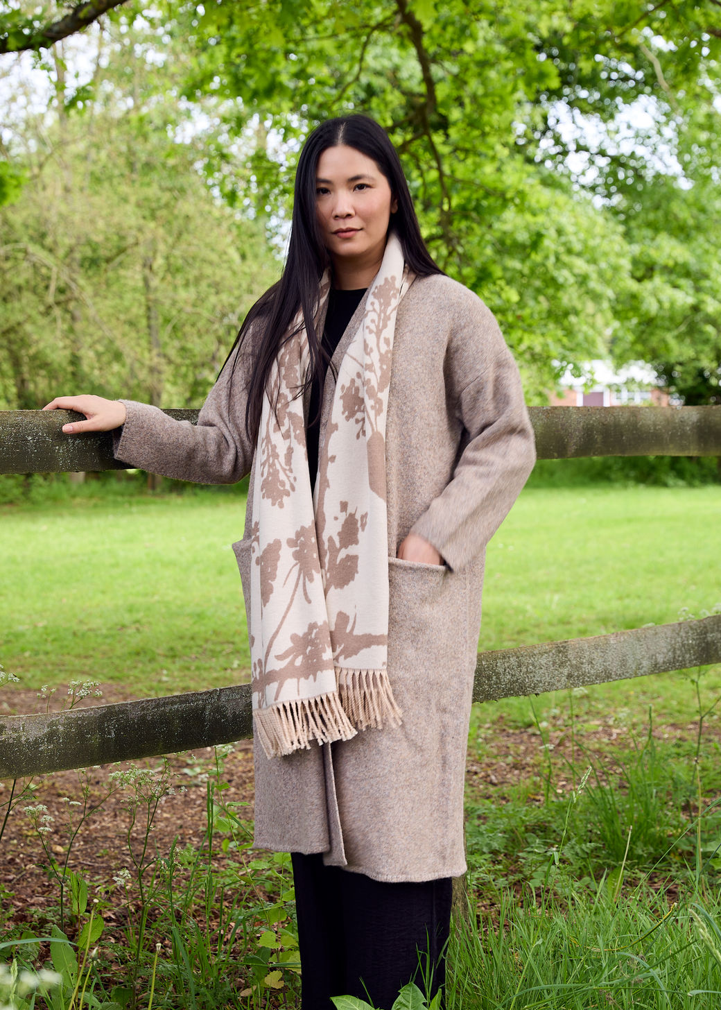 Soft Tweed Roll Collar Coatigan