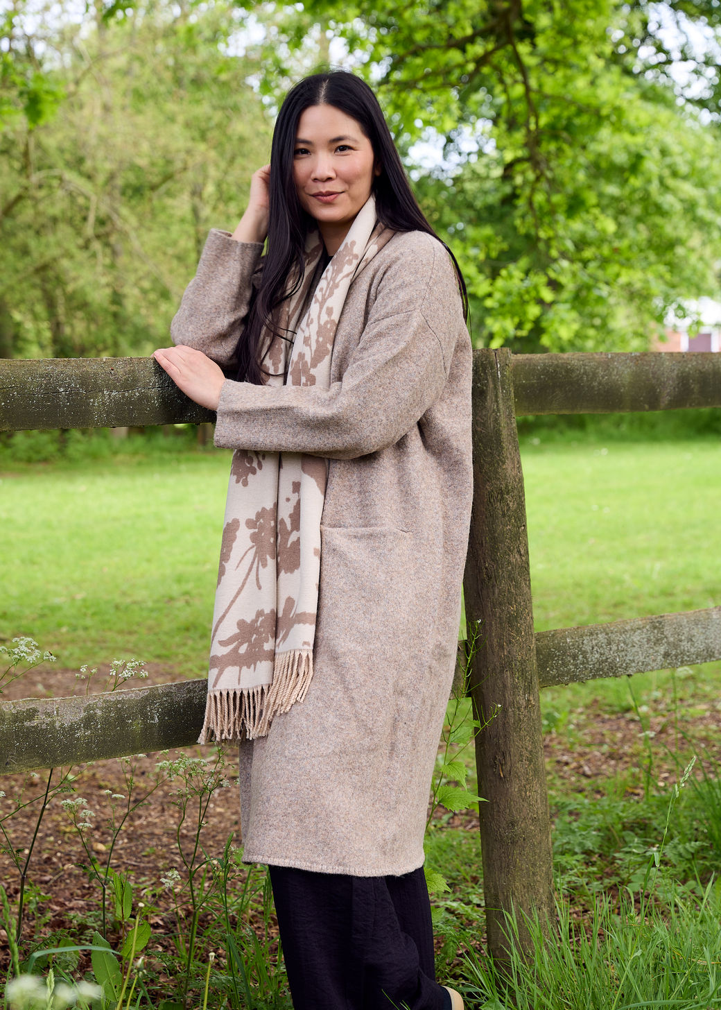 Soft Tweed Roll Collar Coatigan