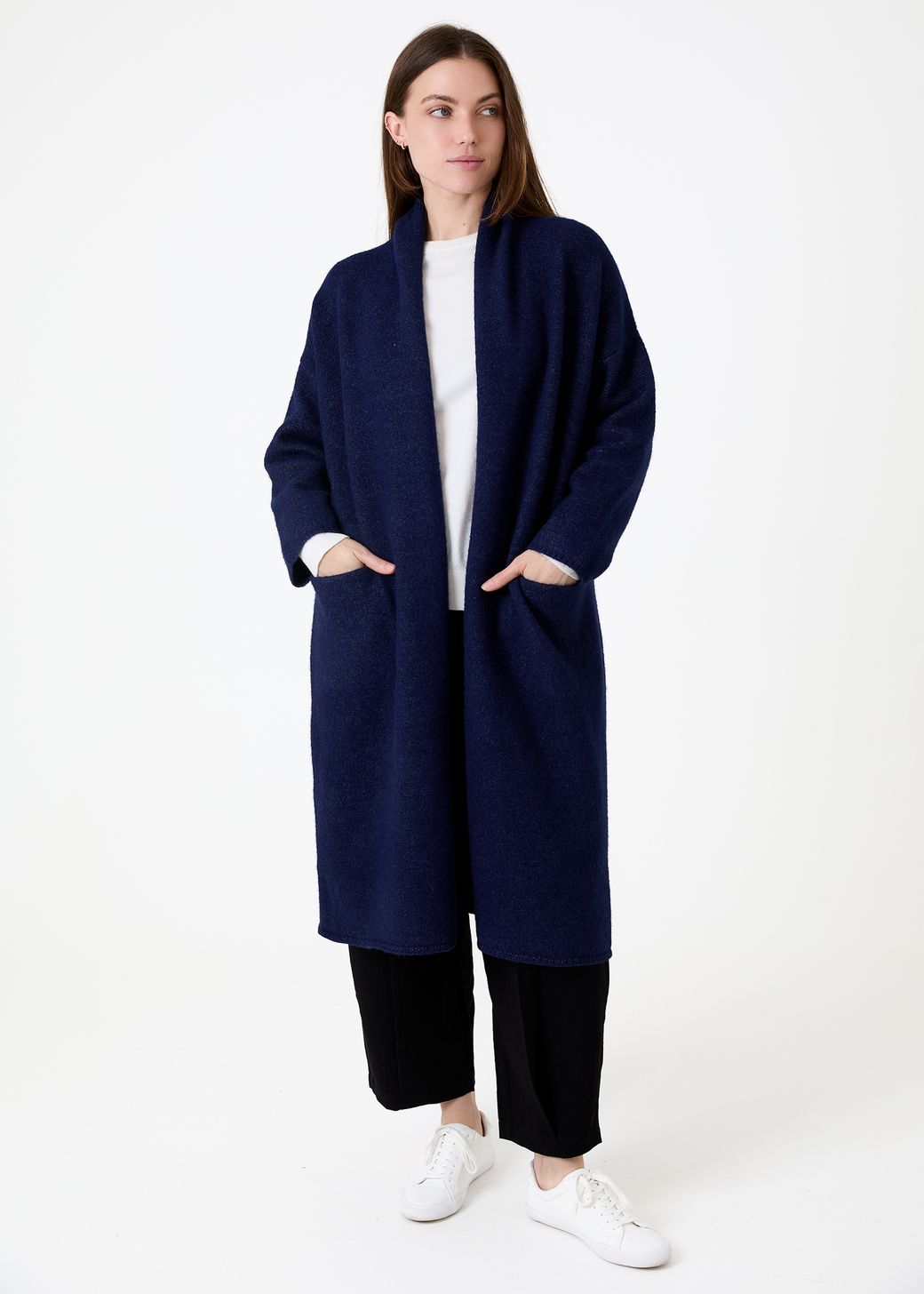 Soft Tweed Roll Collar Coatigan