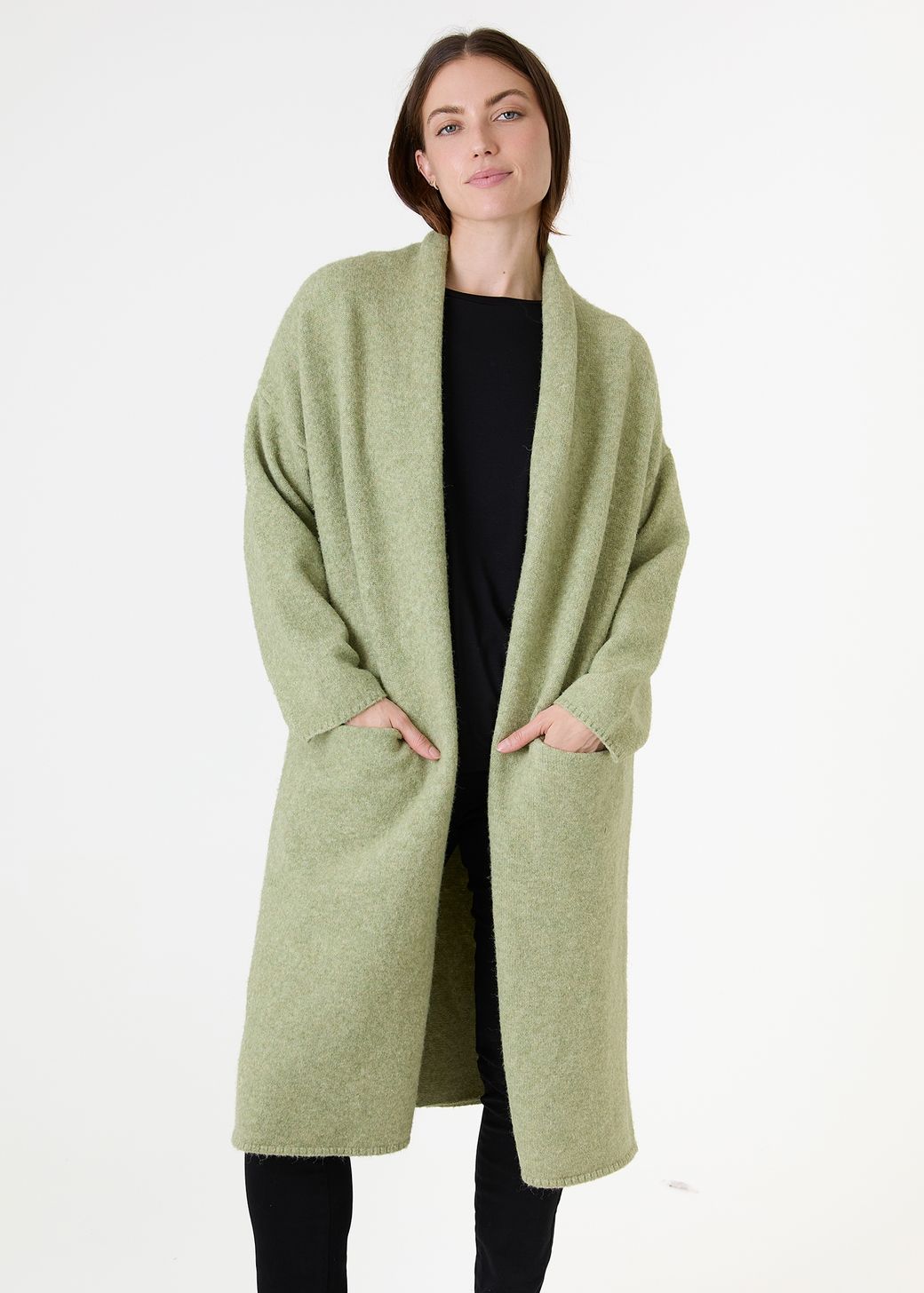 Soft Tweed Roll Collar Coatigan