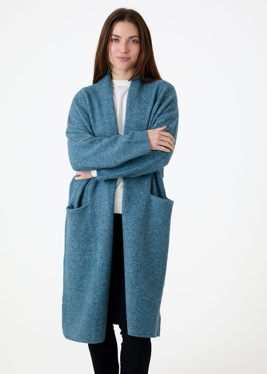 Soft Tweed Roll Collar Coatigan