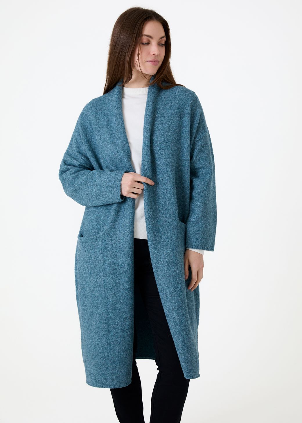Soft Tweed Roll Collar Coatigan