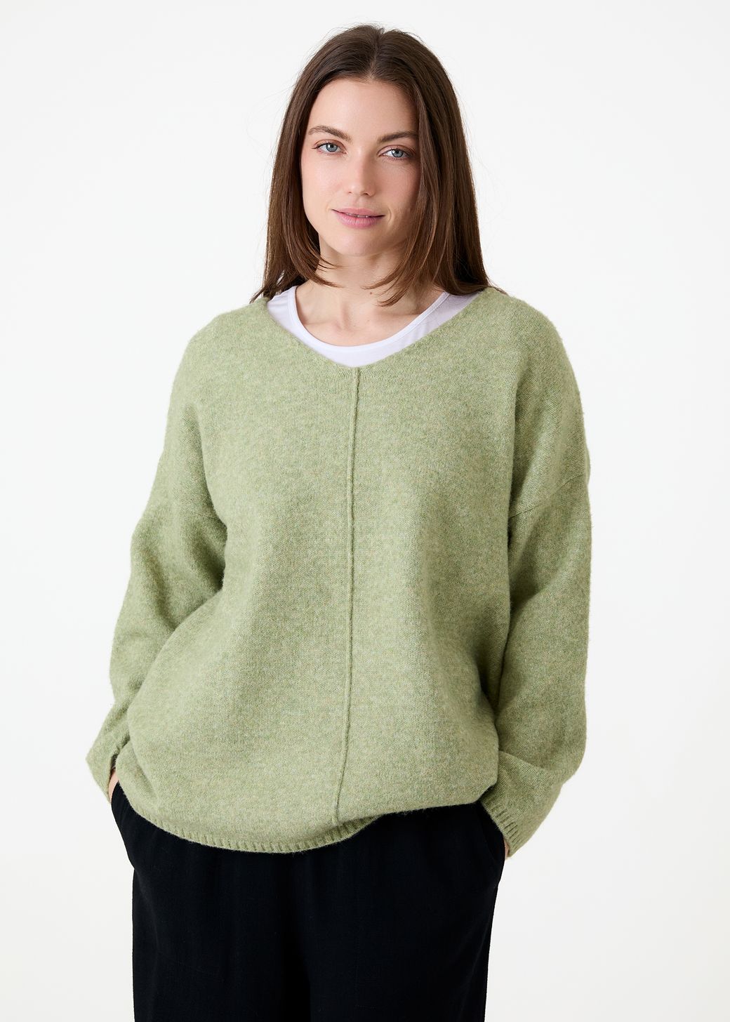 Soft Tweed V-Neck Seam Detail Jumper