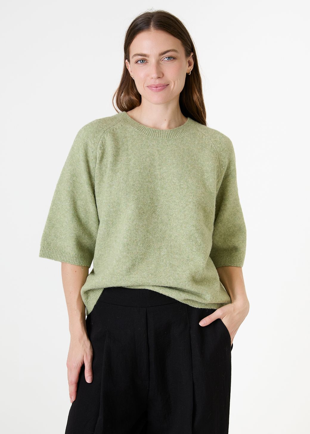 Soft Tweed Short Sleeve Raglan Jumper