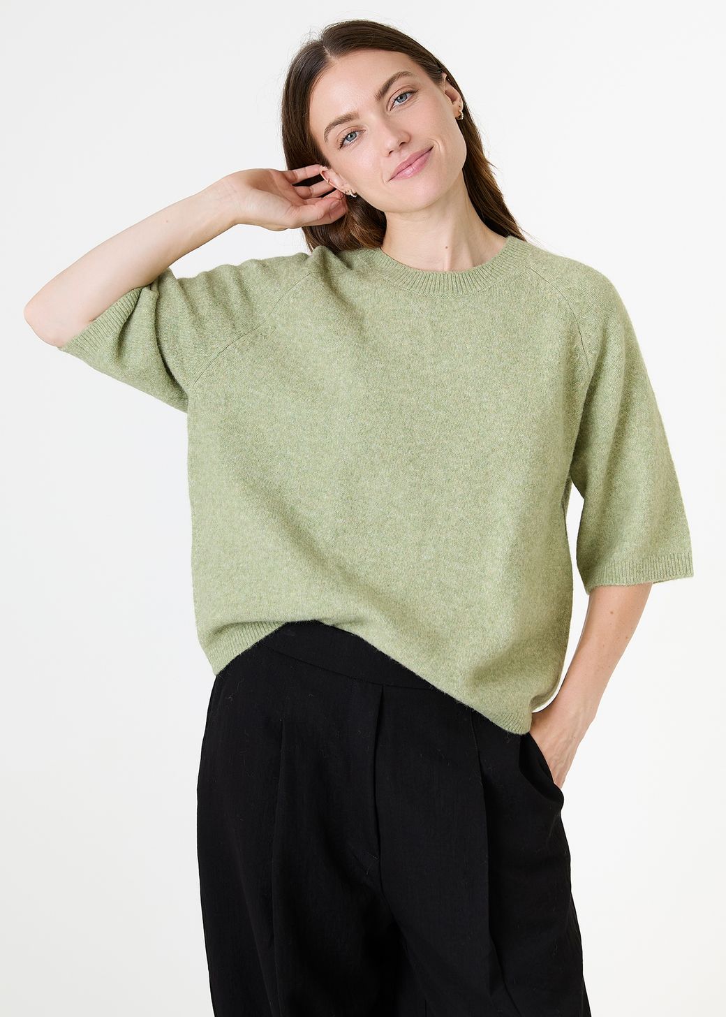 Soft Tweed Short Sleeve Raglan Jumper