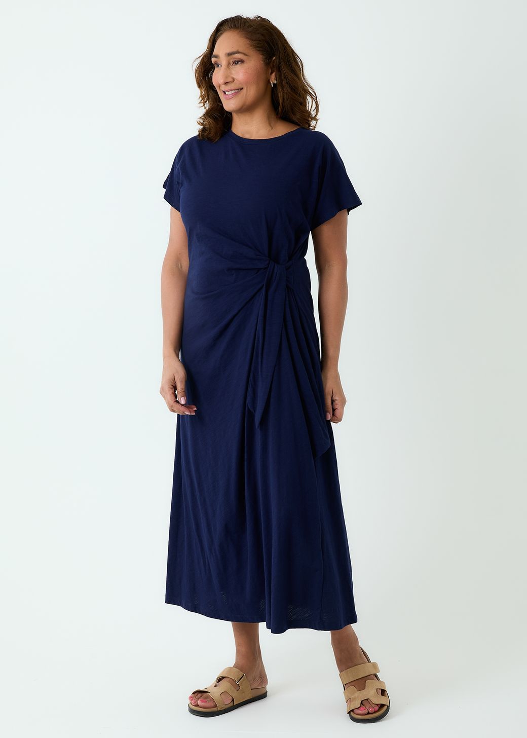 Slub Jersey Knot Front Maxi Dress