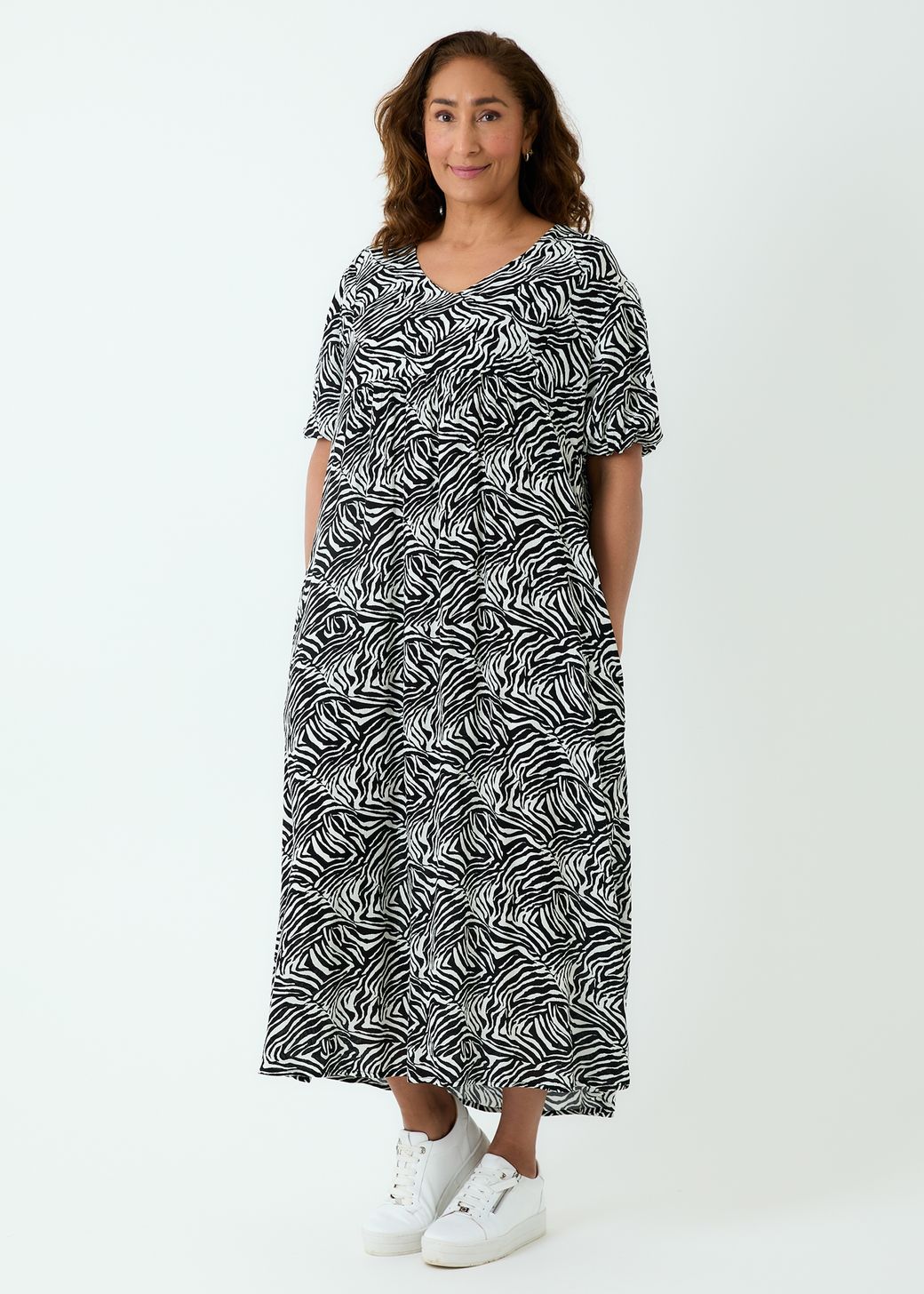 Mini Zebra Puff Sleeve Maxi Dress