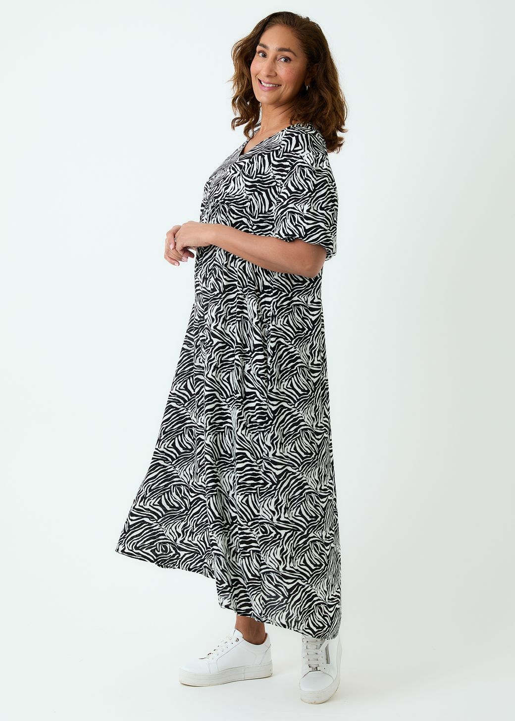 Mini Zebra Puff Sleeve Maxi Dress