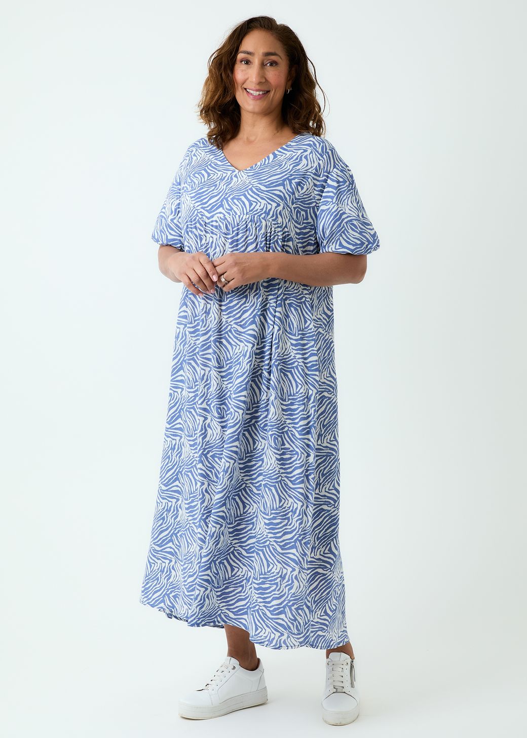 Mini Zebra Puff Sleeve Maxi Dress