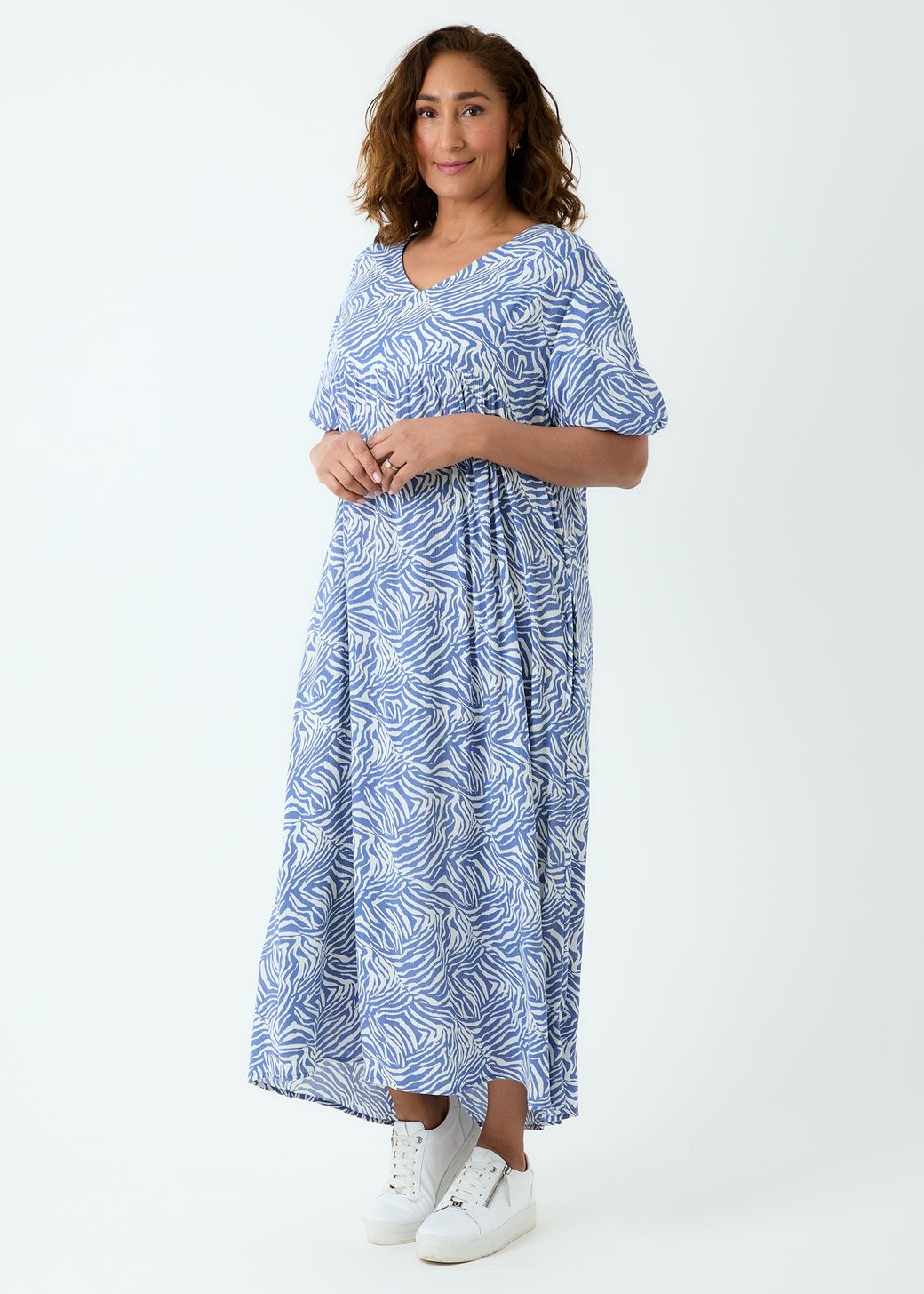 Mini Zebra Puff Sleeve Maxi Dress