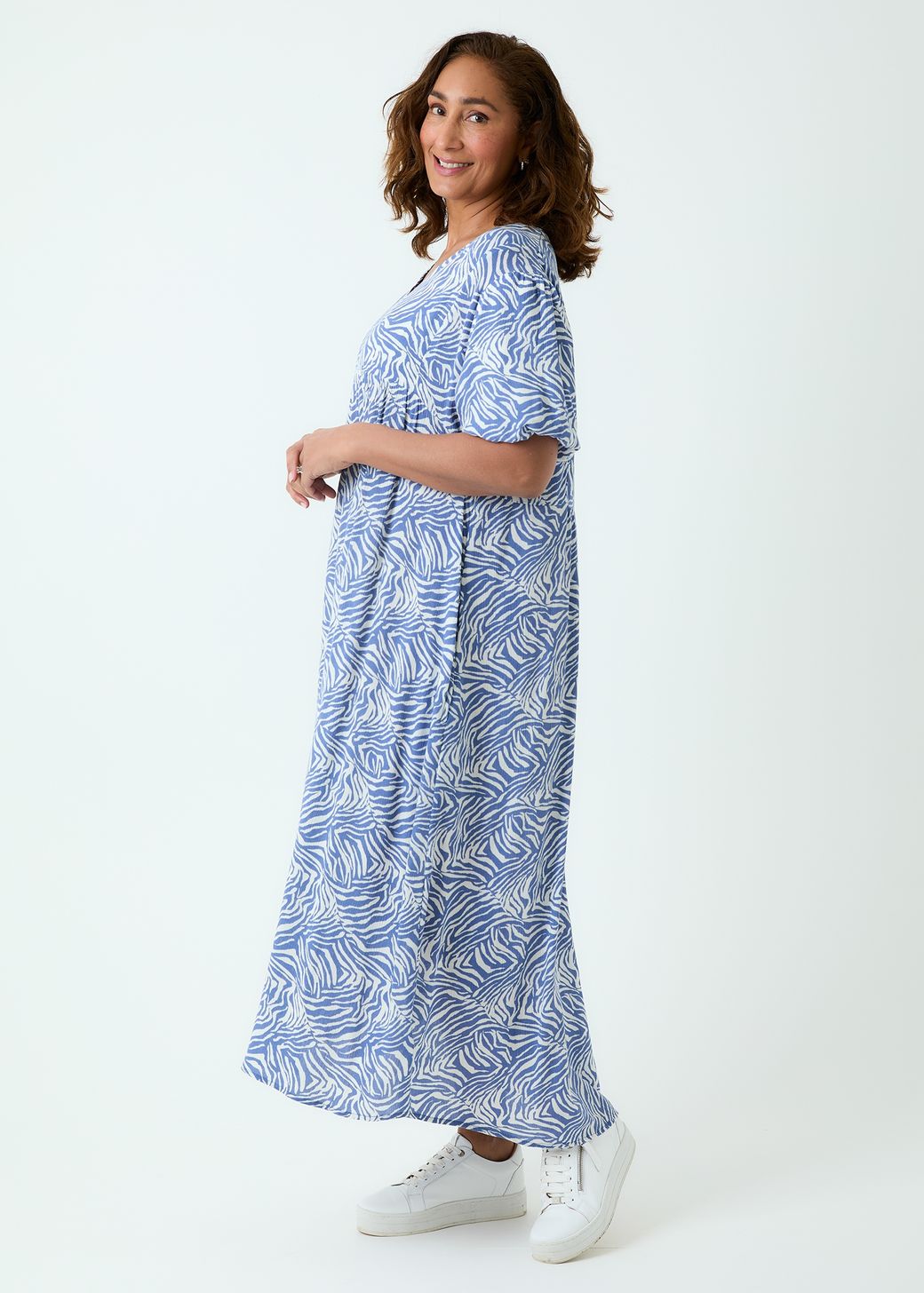 Mini Zebra Puff Sleeve Maxi Dress