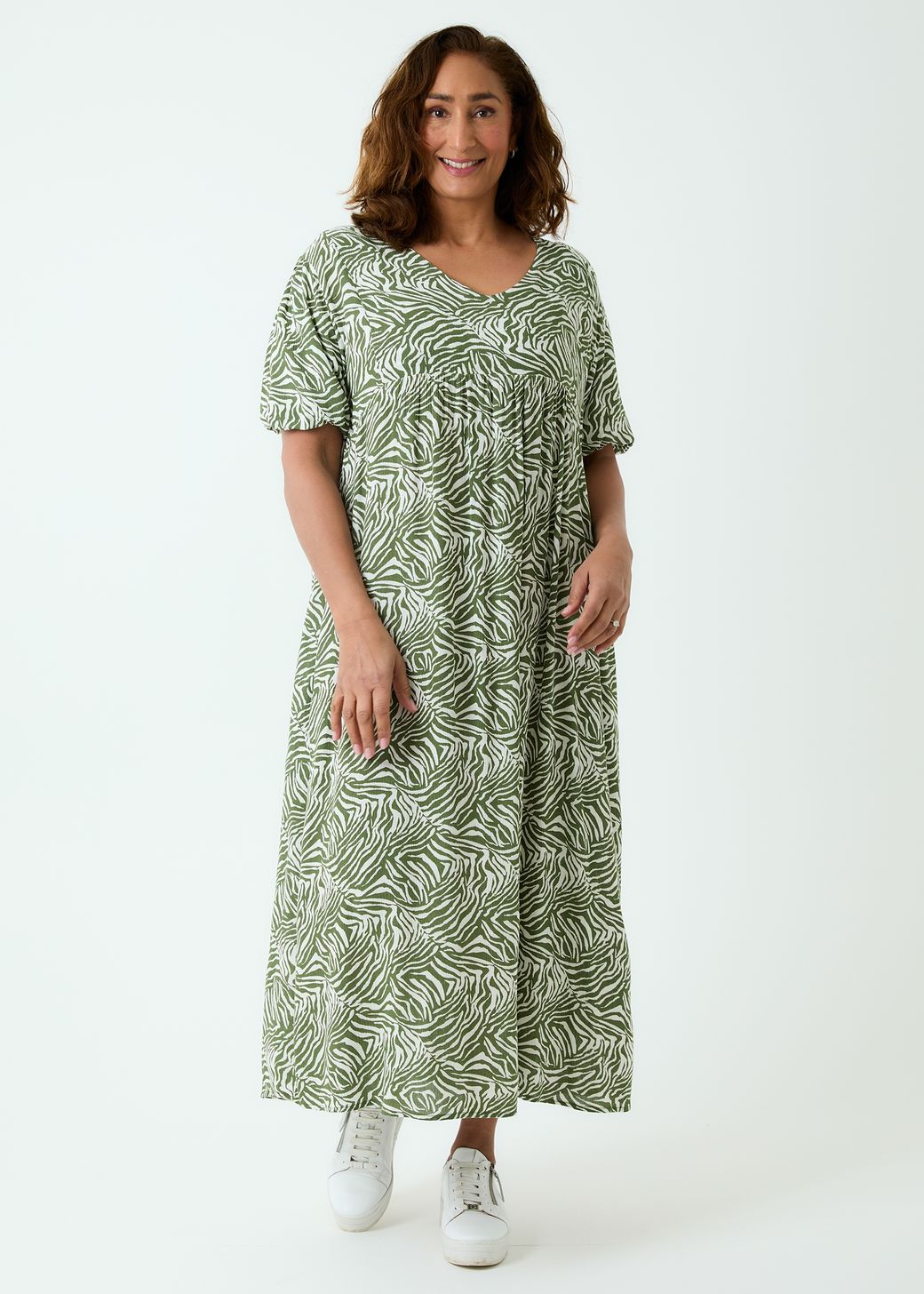 Mini Zebra Puff Sleeve Maxi Dress