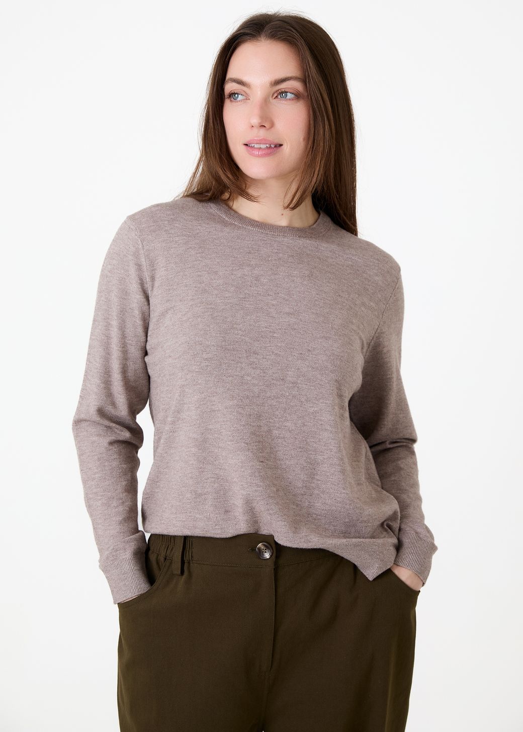 Fitted Crew Neck Long Sleeve Jumper