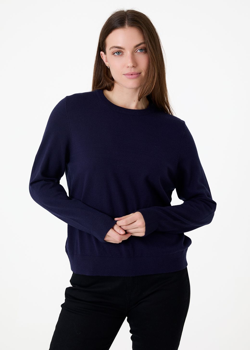Fitted Crew Neck Long Sleeve Jumper