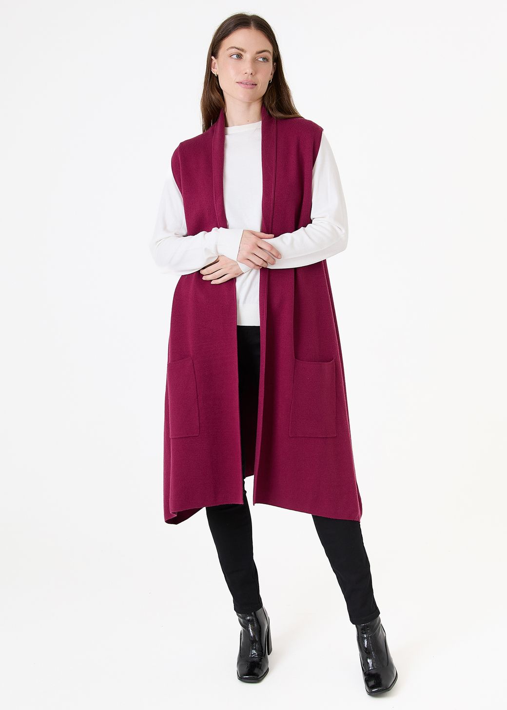 Cashmere Like Doubleknit Roll Collar Gilet