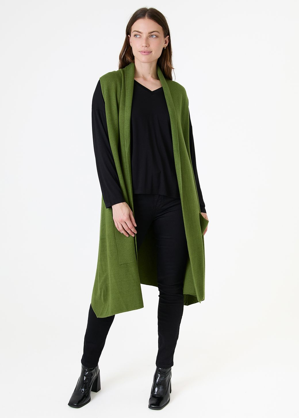 Cashmere Like Doubleknit Roll Collar Gilet