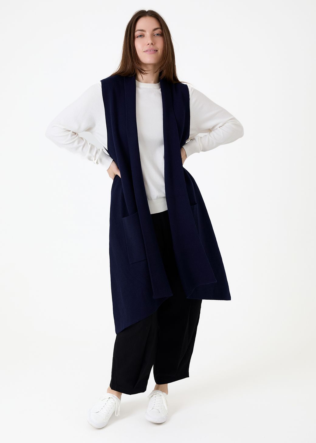 Cashmere Like Doubleknit Roll Collar Gilet