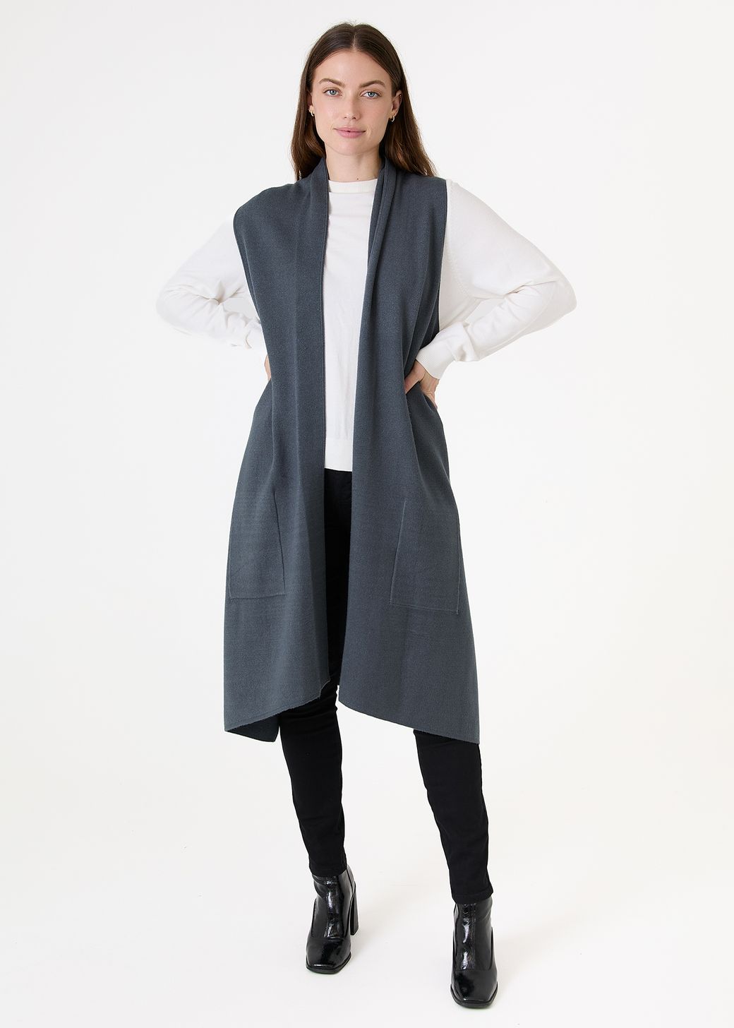 Cashmere Like Doubleknit Roll Collar Gilet