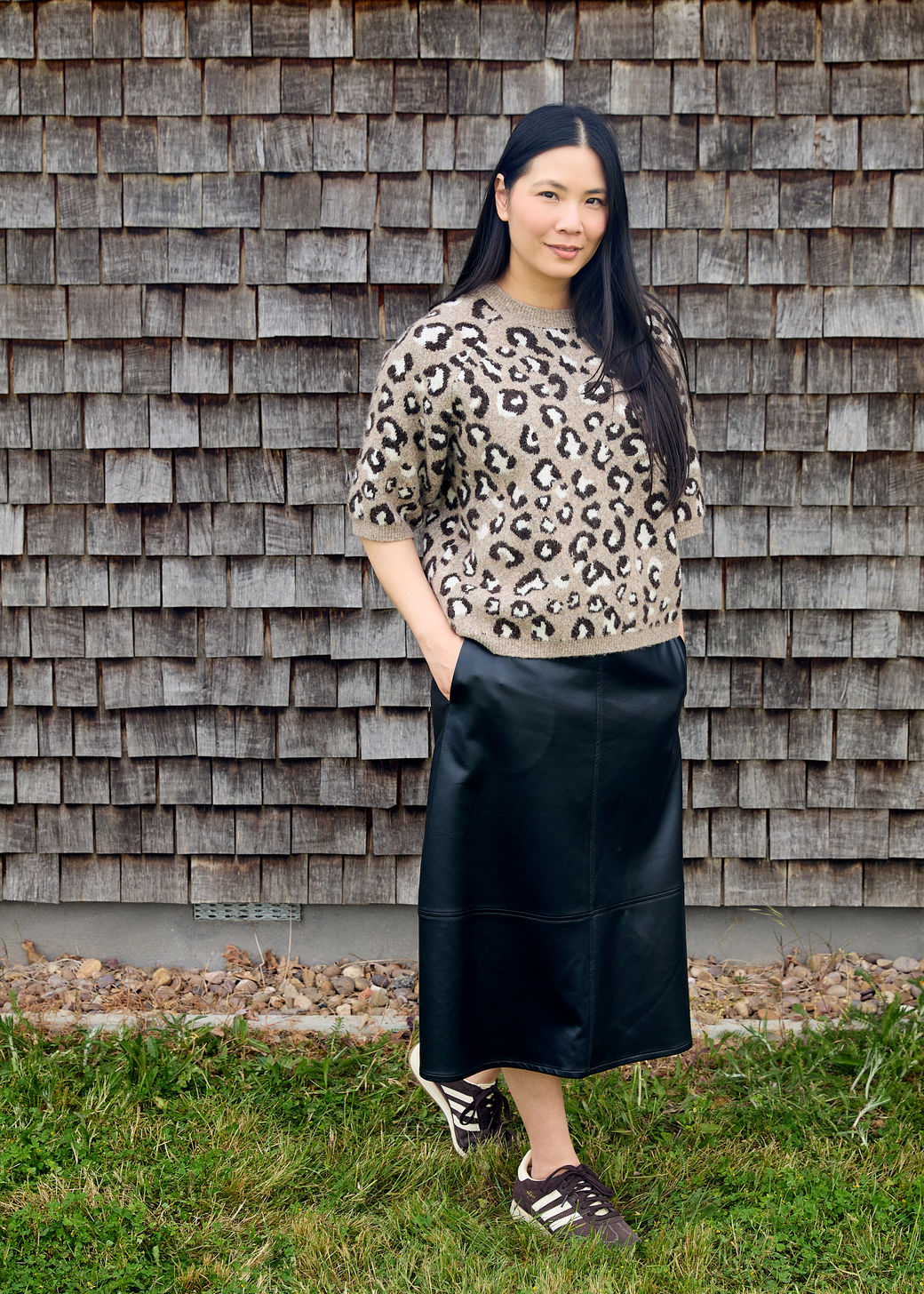 Leopard Jacquard Short Sleeve Raglan Jumper