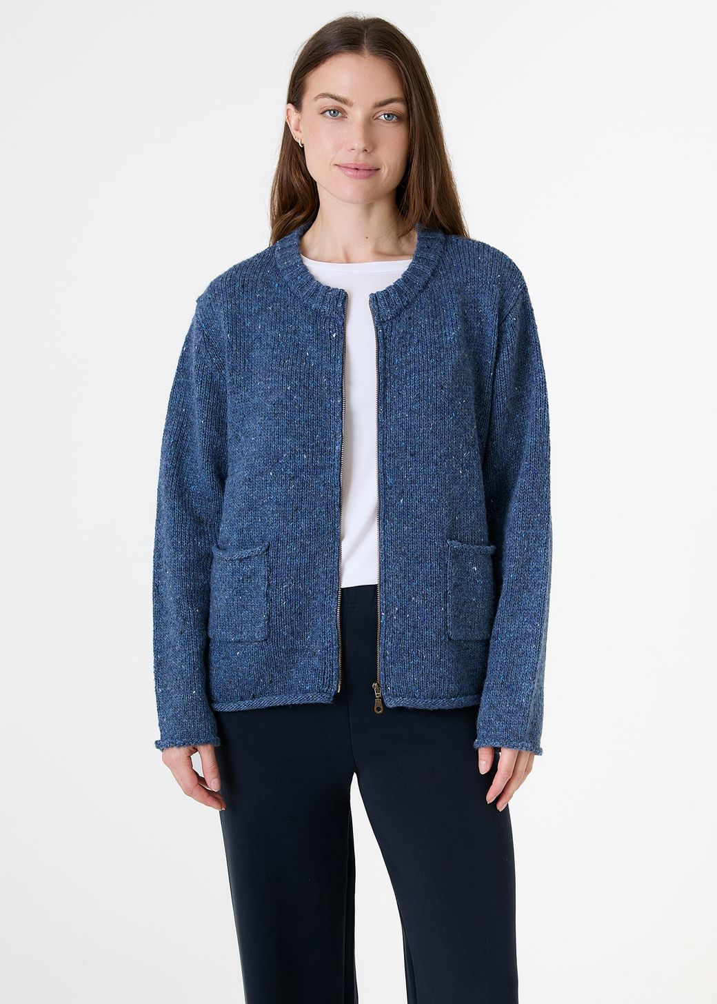 Soft Nep Boxy Zip Front Cardigan
