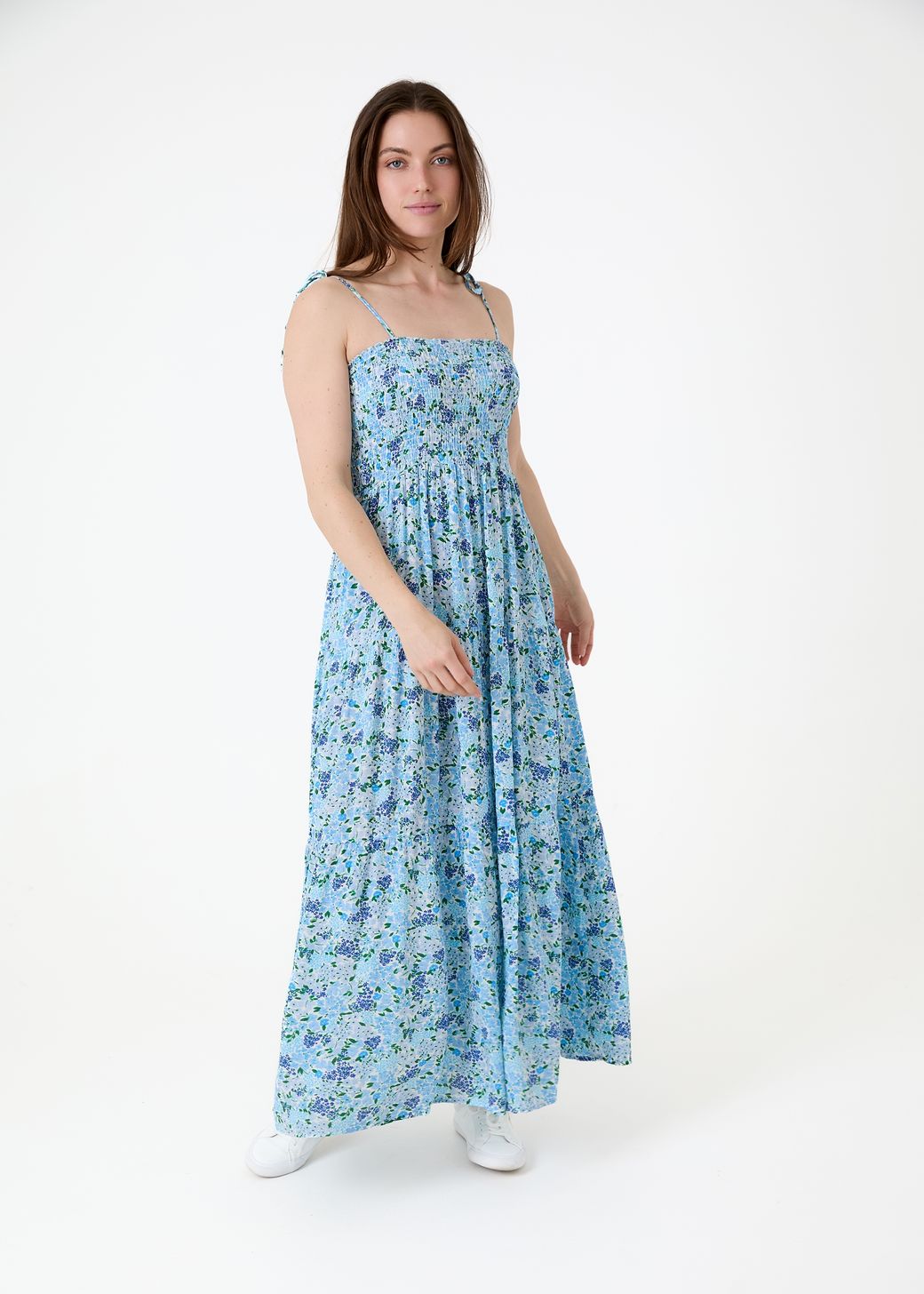 Ditsy Cluster Shirring Shoestring Maxi Dress