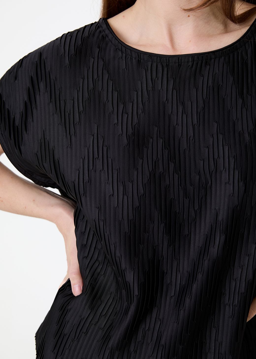 Chevron Pleat Cap Sleeve Satin Top
