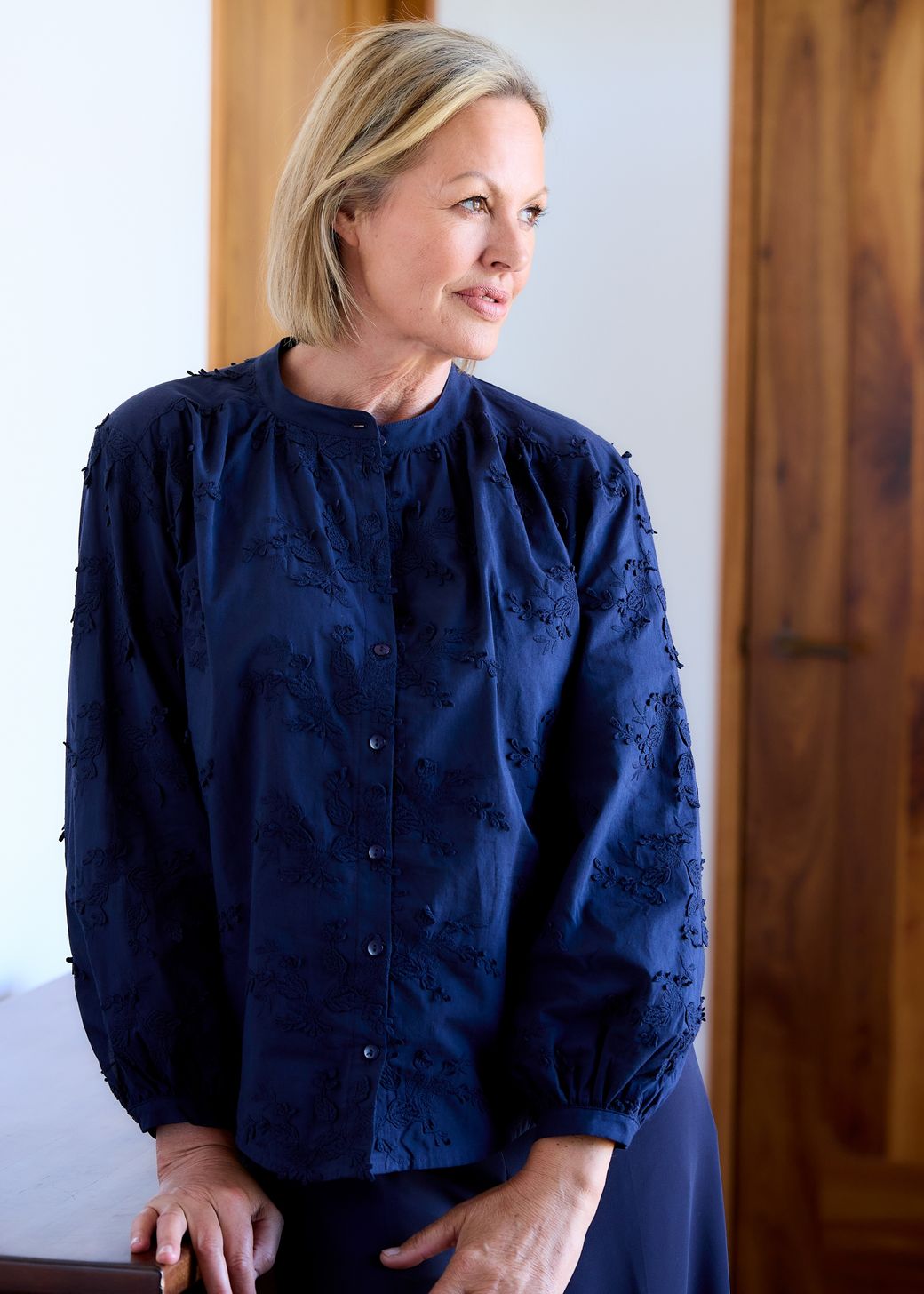 Floral Applique Button Through Blouse