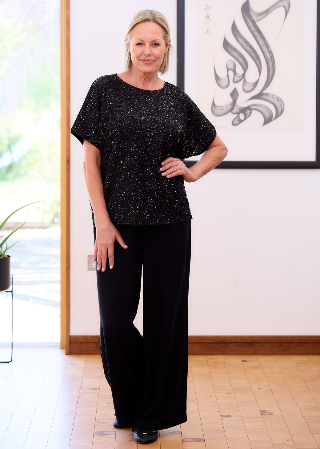 Sequin Jersey Batwing Top