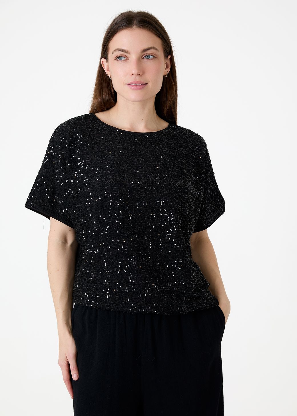 Sequin Jersey Batwing Top